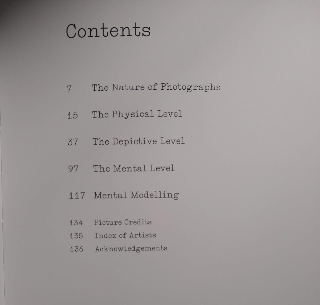A photo of the table of contents of The Nature of Photographs nonfiction primer by Stephen Shore