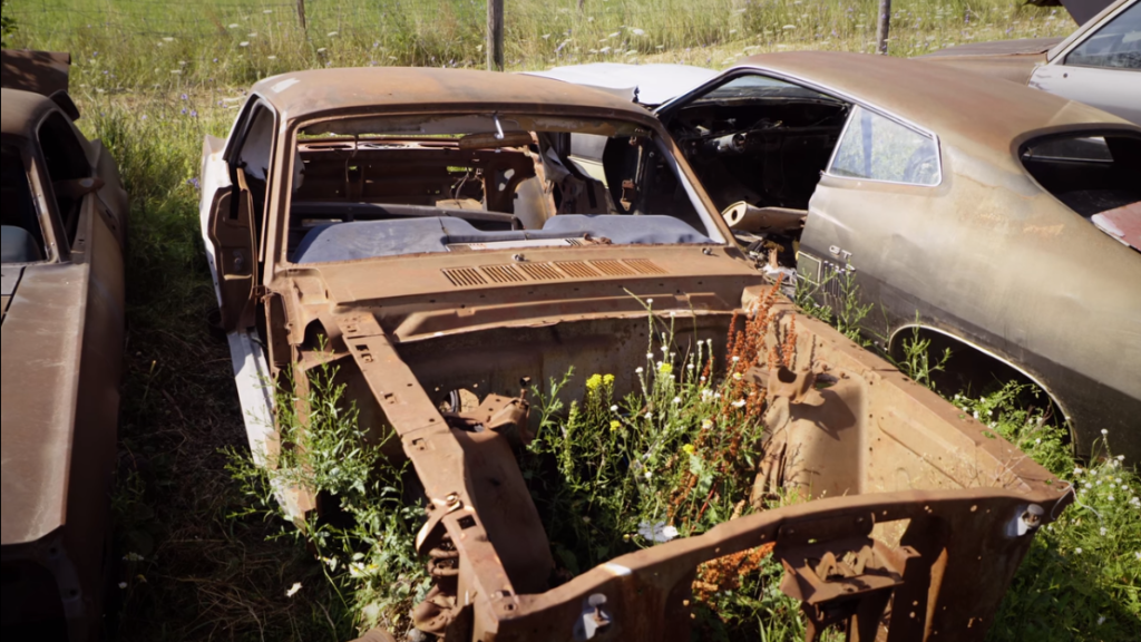 Photo of Rust Bros car growing weeds.