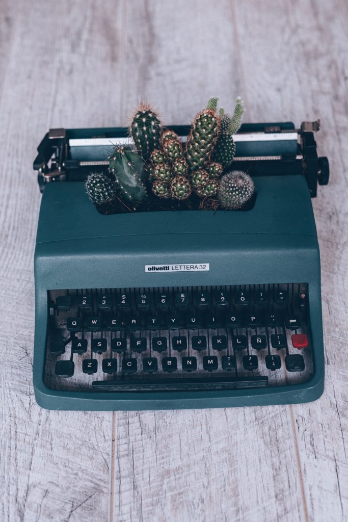Photo of typewriter with cacti metaphor for literary blog
