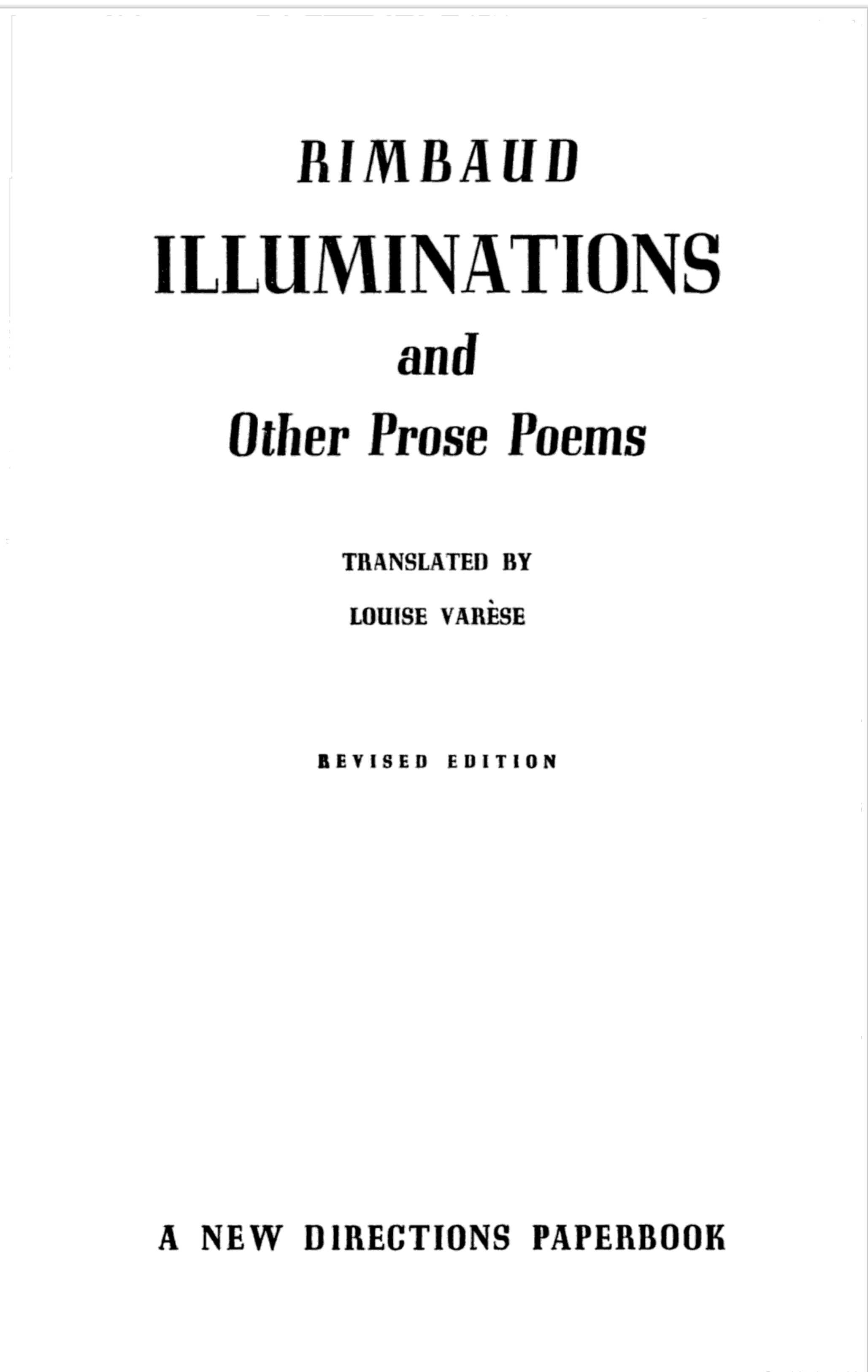 Title page of Arthur Rimbaud's Illuminations and Other Prose Poems